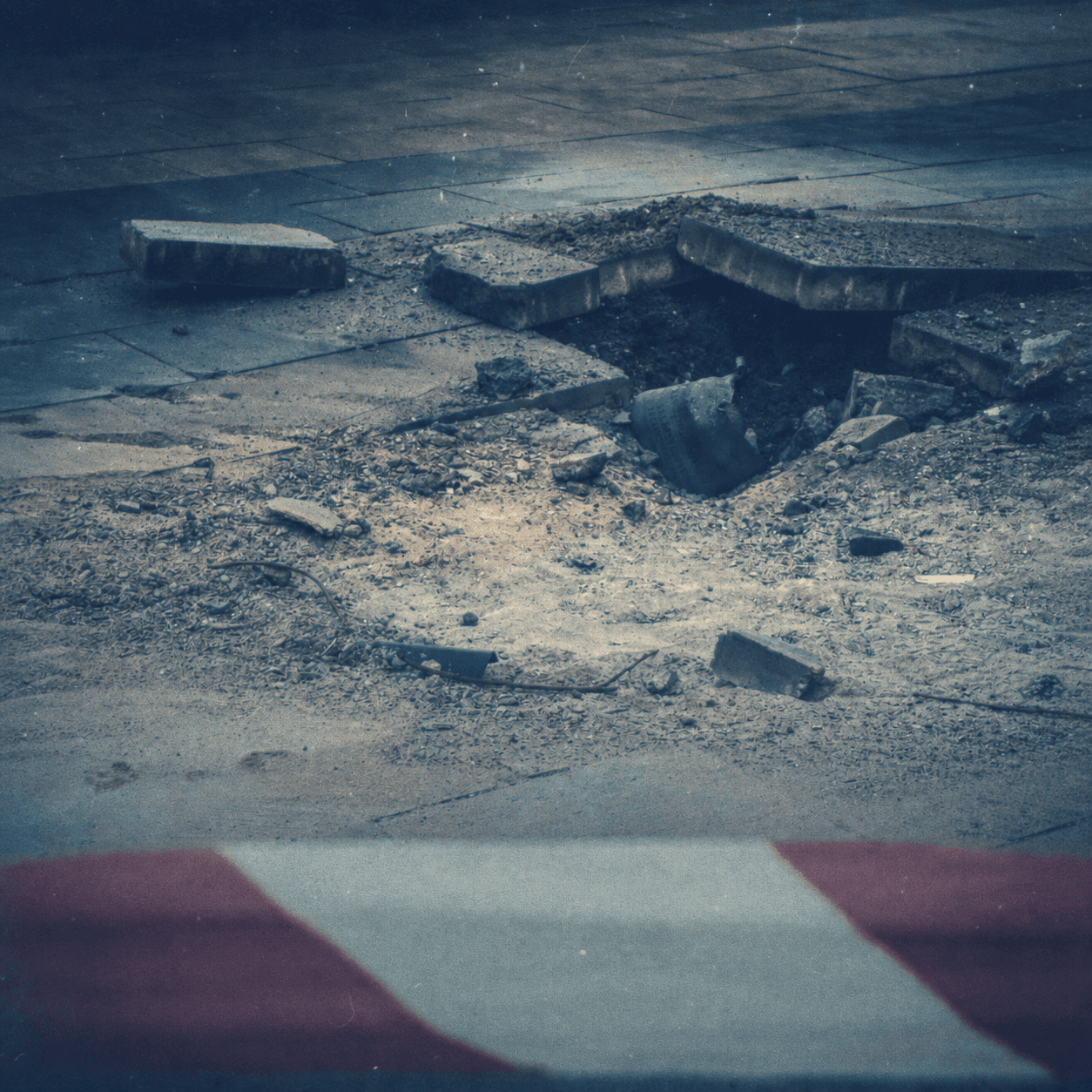 Damaged pavement in an urban area