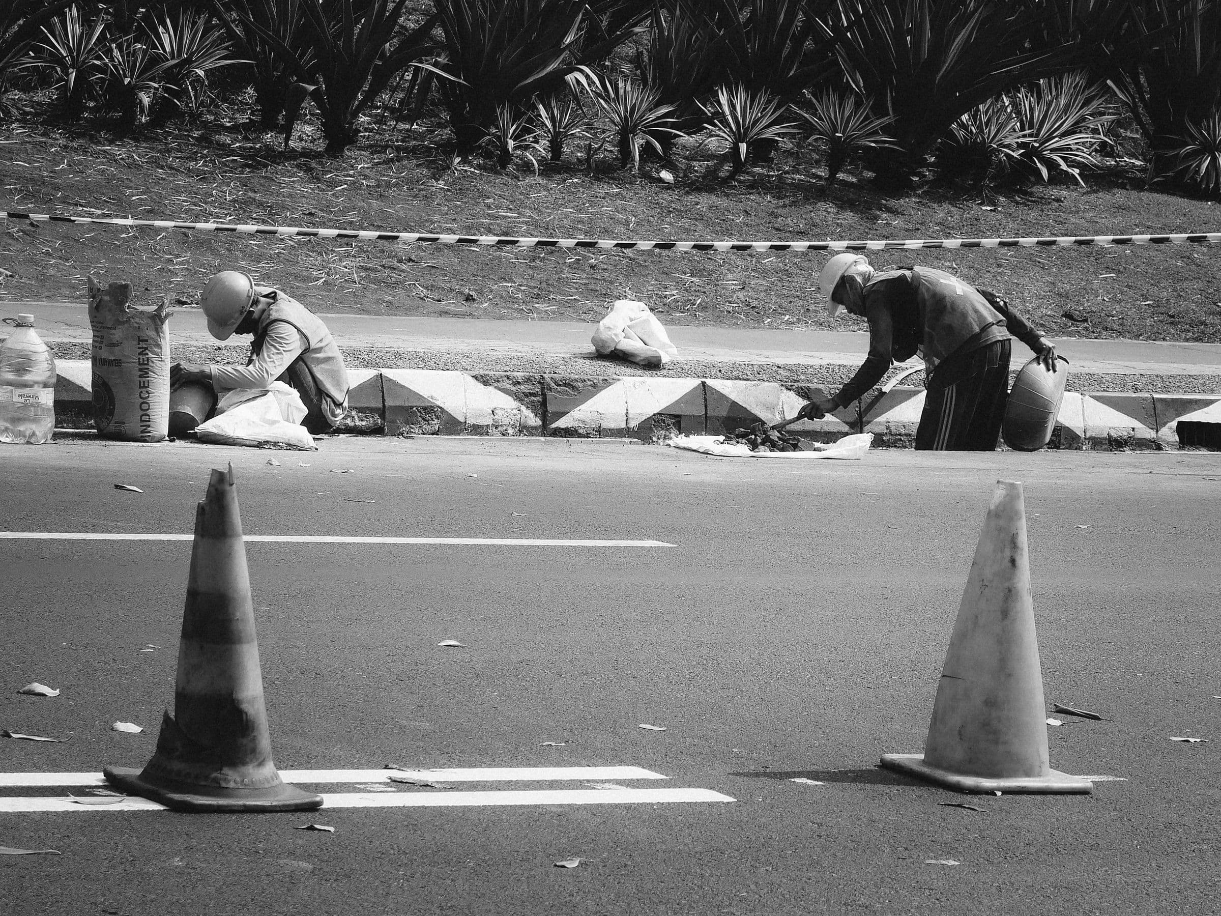 Maintenance work in a public space