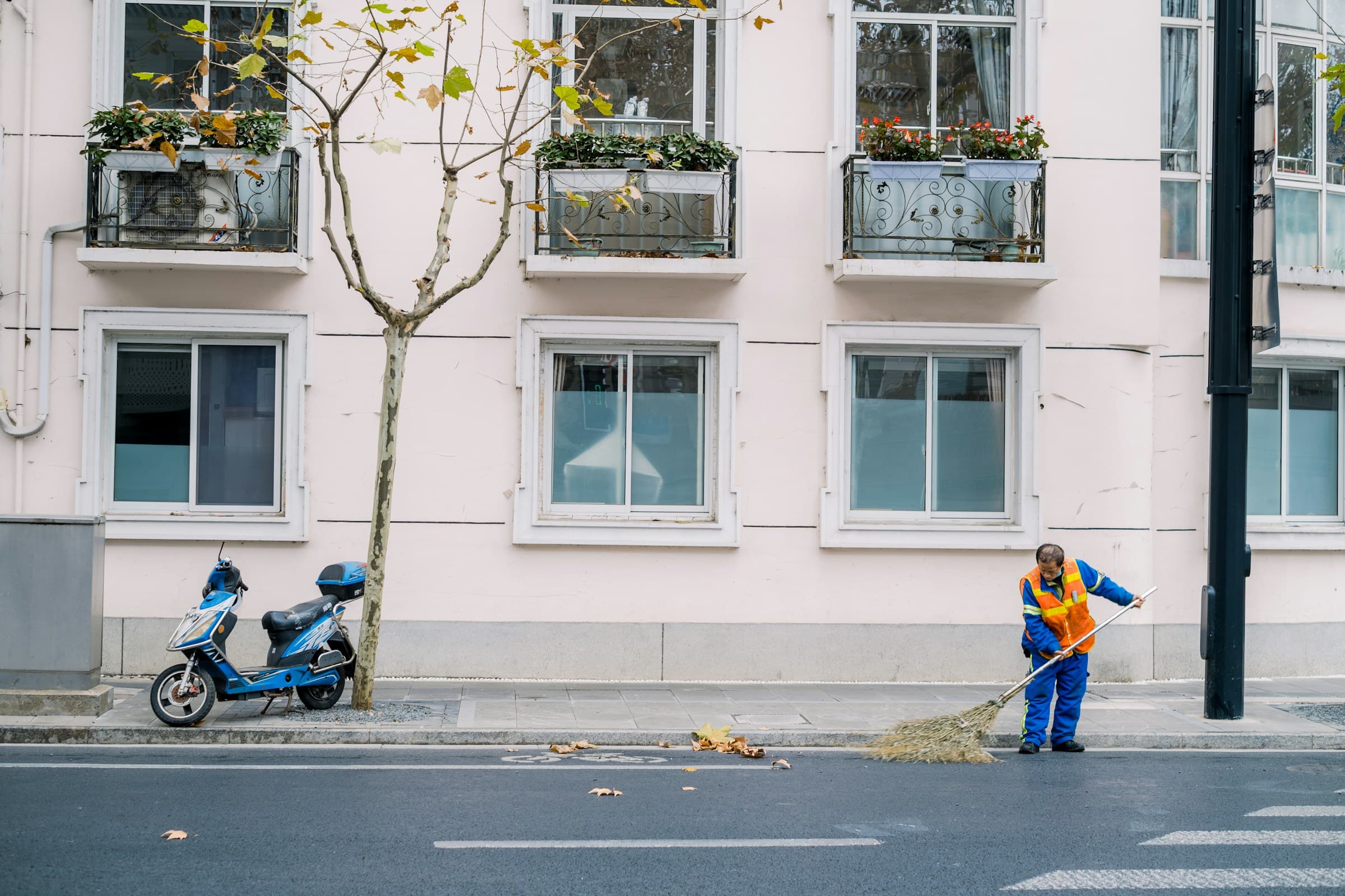 Street cleaning team working in a public space